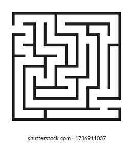Black square vector maze isolated on white background. Easy labyrinth with one right way. Vector maze icon. Labyrinth symbol. Kids puzzle