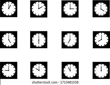 black square wall clock showing 1 to 12 hours