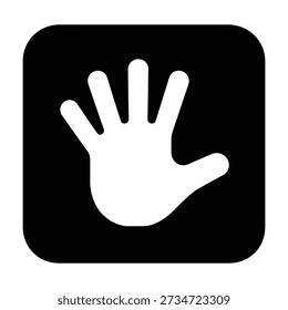 A black square with a white hand icon in the center, symbolizing stop or halt.