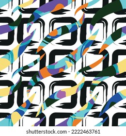Black squares with bright strokes, pattern
