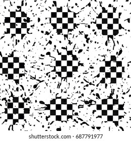 black squares chess. spray paint. white background. monochrome grunge texture. vector illustration