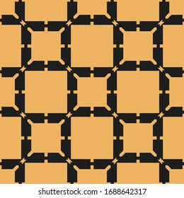 Black squares pattern on yellow background. Seamless fashion design.
