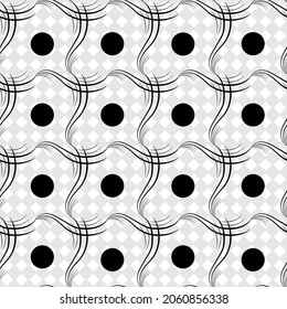 Cuadrados negros y polka sobre fondo gris. Diseño gráfico de moda. Textura moderna y elegante. Plantilla monocroma para impresiones, textiles, envoltura, papel pintado, banner, negocios, etc. Ilustración vectorial