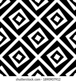 Escuadrones y rombos negros aislados sobre fondo blanco. Patrón geométrico monocromo sin soldadura. Ilustración gráfica plana vectorial. Textura.