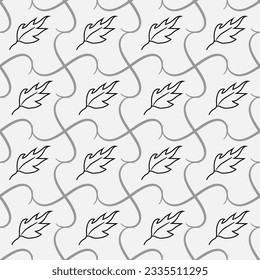 Black squares with wavy line and leafs. Fashion graphic design. Modern stylish texture. Monochrome template for prints, textiles, wrapping, wallpaper, banner, business. Vector illustration
