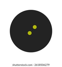 Black squash ball with two yellow dots, minimalist flat design. Useful for squash tournament promotions, sports education materials, and racket sport vector collections.

