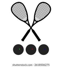 Black Squash Racket with Three Balls Vector
