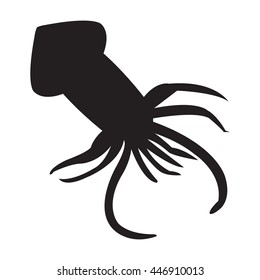 Black Squid with Tentacles Isolated on White Background