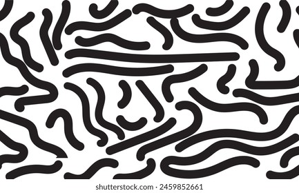 Black squiggle seamless vector pattern. Black color squiggly lines Vector isolated on transparent background. Cool, fun, creative, abstract wavy lines. Simple, minimal, repeat backdrop texture. EPS 10