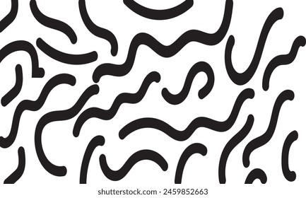 Black squiggle seamless vector pattern. Black color squiggly lines Vector isolated on transparent background. Cool, fun, creative, abstract wavy lines. Simple, minimal, repeat backdrop texture. EPS 10