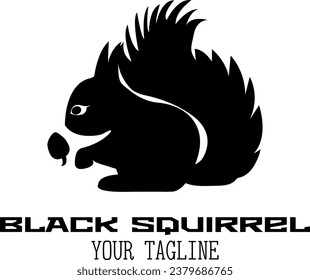 Black squirrel with acorn logo with text on white background	