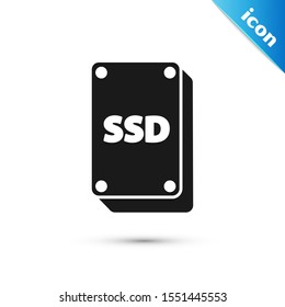 Black SSD card icon isolated on white background. Solid state drive sign. Storage disk symbol.  Vector Illustration