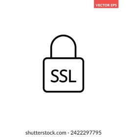 Black SSL lock line icon, simple digital secured cyber security flat design pictogram vector for app ads web banner button ui ux interface elements isolated on white background