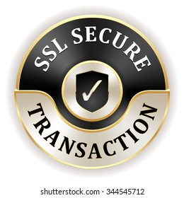 Black ssl secure transaction badge with gold border