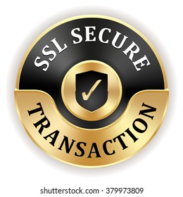 Black ssl secure transaction badge with gold border