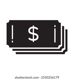 black stack of dollar bills icon