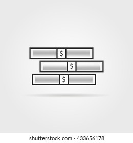 black stack of money with shadow. concept of purse, stock, large treasure, fortune, abundance, heap, benefit. flat style trend modern logotype graphic design vector illustration on white background