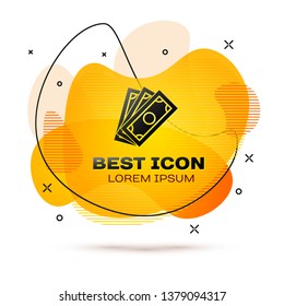Black Stacks paper money cash icon isolated on white background. Money banknotes stacks. Bill currency. Fluid color banner. Vector Illustration