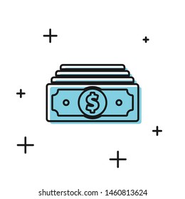 Black Stacks paper money cash icon isolated on white background. Money banknotes stacks. Bill currency.  Vector Illustration