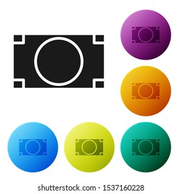 Black Stacks paper money cash icon isolated on white background. Money banknotes stacks. Bill currency. Set icons colorful circle buttons. Vector Illustration