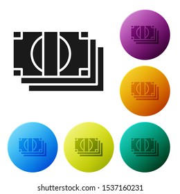 Black Stacks paper money cash icon isolated on white background. Money banknotes stacks. Bill currency. Set icons colorful circle buttons. Vector Illustration