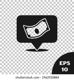 Black Stacks paper money cash icon isolated on transparent background. Money banknotes stacks. Bill currency.  Vector