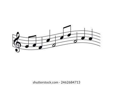 Black staff with musical notes on white background.