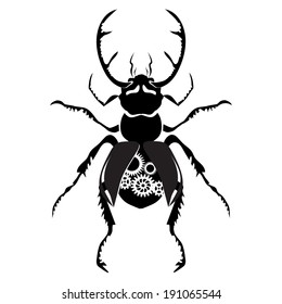black stag beetle with the mechanism inside