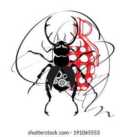 black stag beetle with the mechanism inside and grenade