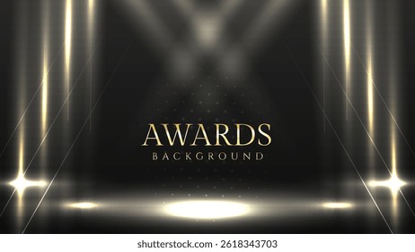 Black Stage Awards Background with Shining Gold Light Walls