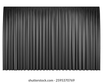 Black stage curtains isolated on white background