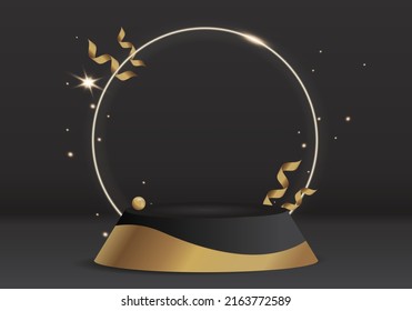 Black Stage podium for products on black background Abstract vector rendering 3d