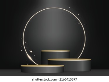 Black Stage podium for products on black background Abstract vector rendering 3d