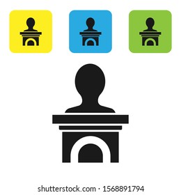 Black Stage stand or debate podium rostrum icon isolated on white background. Conference speech tribune. Set icons colorful square buttons. Vector Illustration