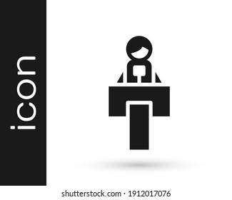 Black Stage stand or debate podium rostrum icon isolated on white background. Conference speech tribune.  Vector