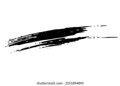 Black stain of paint brush isolated on white background. Hand-drawn spot of paint, ink. Grunge dye splash. Dry brush technique. Copy space banner. Vector grain illustration for substrate, base, frame