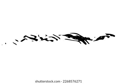 Black stain of paint brush isolated on white background. Hand-drawn spot of paint, ink. Grunge dye splash. Dry brush technique. Copy space banner. Vector grain illustration for substrate, base, frame