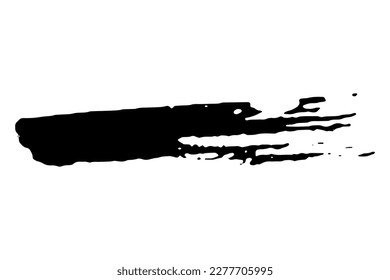 Black stain of paint brush isolated on white background. Hand-drawn spot of paint, ink. Grunge dye splash. Dry brush technique. Copy space banner. Vector grain illustration for substrate, base, frame