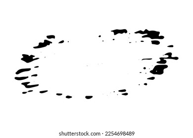 Schwarzer Fleck aus Malpinsel einzeln auf weißem Hintergrund. Handgezeichneter Farbfleck, Tinte. farbige Schmutzspritze. Unzähliger Pinselstrich. Kopiere Space-Banner. Vektorkorngrafik für Substrat, Basis, Stempel