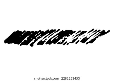 Black stain of paintbrush isolated on white background. Hand-drawn spot of paint, ink. Grunge dye splash. Uneven brush smear. Copy space banner. Vector grain illustration for substrate, base, frame