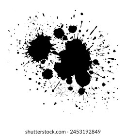 A black stain of spreading ink. Vector with artistic spots and splashes. Fashionable background with dirty dust texture. Abstract shape with brush strokes