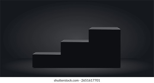 Black stair elegant cube block podium stage pedestal and platform vector. Ideal for product showcases, award ceremonies, or sophisticated presentations, adding a sleek, modern touch.