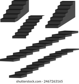  escalera negra en la casa, escaleras interiores 3d aisladas sobre fondo blanco. la escalera escalones colección