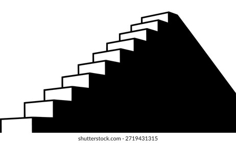 Escadaria preta com degraus brancos ascendendo diagonalmente sobre um fundo branco