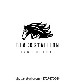 Black Stallion Horse Drawing Elegant Element Drawing Design Equipment Vector Logo