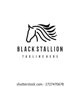 Black Stallion logo design. Awesome a black stallion silhoutte. A black stallion logotype.