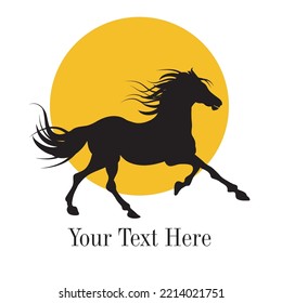 A black stallion running logo design, Vector drawing of running horse, An element for creating logo