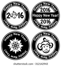  Black stamp with the text 2016 Happy New Year written on the stamp isolated on White background. Vector illustration
