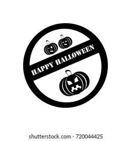 Black stamp with three pumpkins and an inscription Happy Halloween isolated on white background. Can be used for design of greeting cards, sites etc.