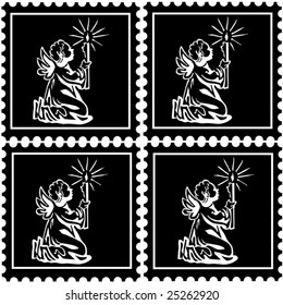 black stamps with white little angels